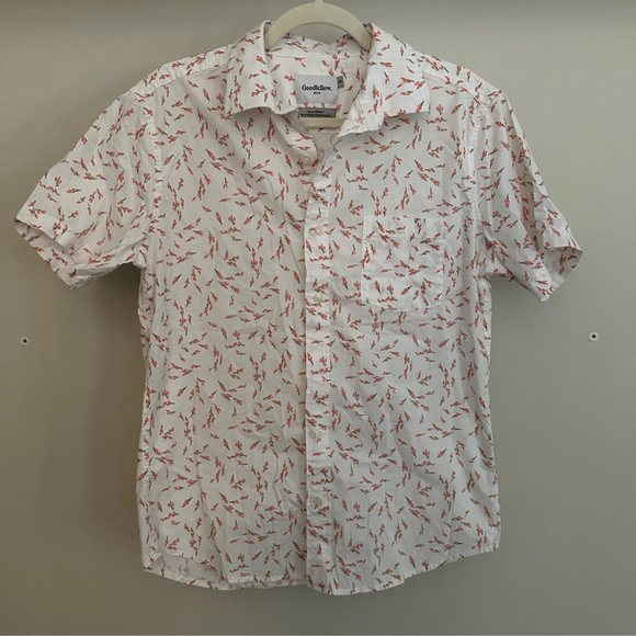 Goodfellow & Co Slim Fit Button-Up Shirt White Orange Floral Cotton Stretch Pock - Picture 1 of 4